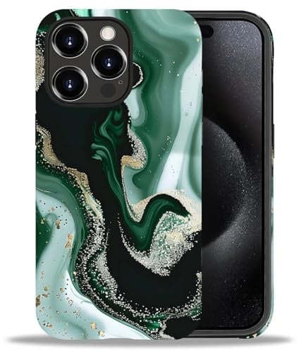 artslion 2 in 1 Cute Hülle für iPhone 16 Pro 6.3 Zoll, Stoßfest FallSchutz Handyhülle grüner Marmor Sturzschutz Case