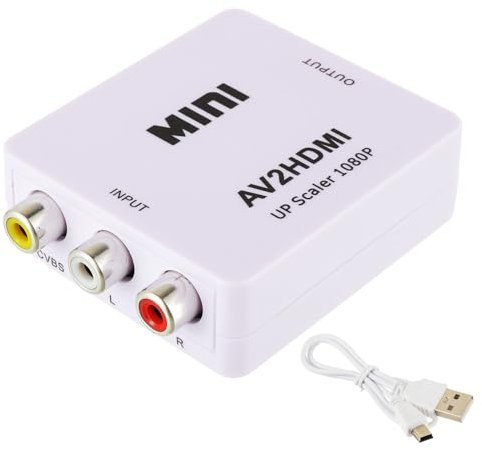 EPLZON Adaptador RCA a HDMI, Convertidor AV a HDMI, 1080P RCA Compuesto CVBS Convertidor Audio vídeo para Soporte PAL/NTSC con Cable Carga USB para PC/portátil/Xbox/TV/VHS/VCR/DVD Proyector(Blanco)