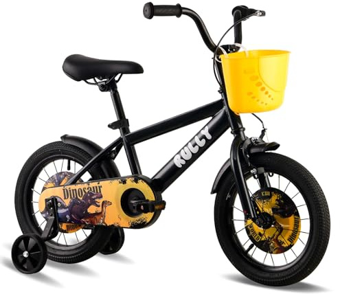 RULLY Dinosaur Kinderfahrrad für Jungen von 2-7 Jahren, 12, 14, 16 Zoll BMX-Stil Kinderfahrräder mit Stützrädern, Kinderfahrrad für Kleinkinder