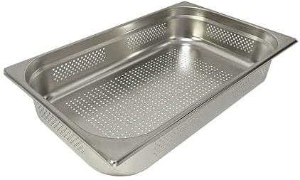 Baki Stainless Steel Gastronorm Container 1/1 Perforated Food Pan 20, 40, 65, 100, and 150 mm Deep (100mm Deep)