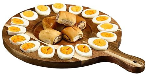 Plato de madera para huevos de madera, plato de madera con asa, tablero reversible de charcutería con 16 agujeros, recipiente para servir