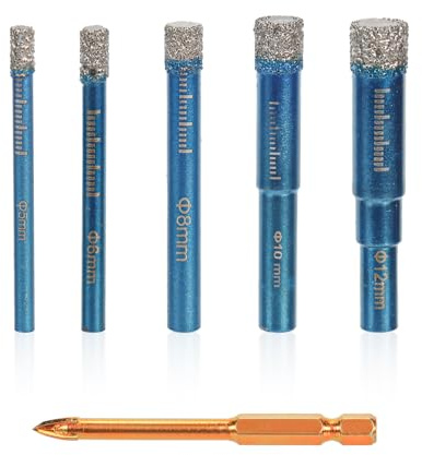 DBOO Diamond Drill Bit Set 5-12mm for Tiles, Glass & Granite | Dry/Wet Drilling | Multi-Size Ceramic & Porcelain Drill Bits | Universal Shank Design (5 Sizes + Carbide Bit)
