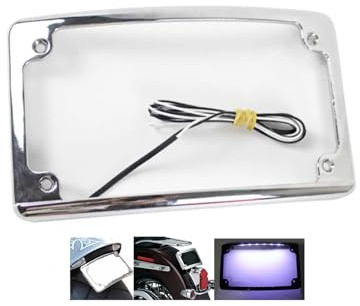 FVMOTO Curved LED License Plate Frame Compatible with Harley (Chrome)