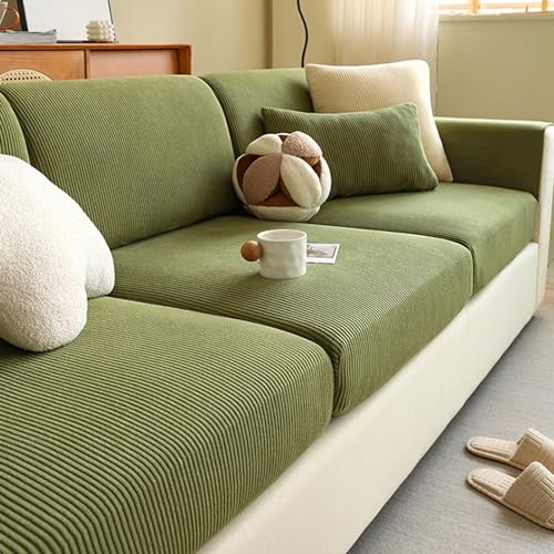 Flexibler Sofabezug Cord Sitzkissen Rückenlehne Schutzbezug Für alle Jahreszeiten Sofa-Spannbettlaken, rutschfest, Passend für L-Form, Couchbezug (Vert,65-85 cm x 85-135 cm)