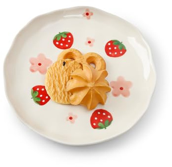 Koythin Assiettes à dessert en céramique, jolies assiettes à fruits pour le dîner, vaisselle imprimée avec des fleurs pour le bureau et la maison, assiettes de cuisine pour les desserts (fraise)