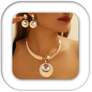 Zoestar Massives Choker-Halsketten-Set Gold Dicke Halskette und Ohrringe Brautschmuck-Set für Frauen, One Size, Kein edelstein