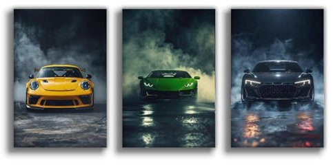 Generisch 3Stück Auto Posters 911 GT3 RS Poster Supercar Poster Art Prints For Walls Vintage Racing Car Sportwagen AutoPoster Supersportwagen Wall Art For Boys Bedroom (Unframe,20 x 30 cm)