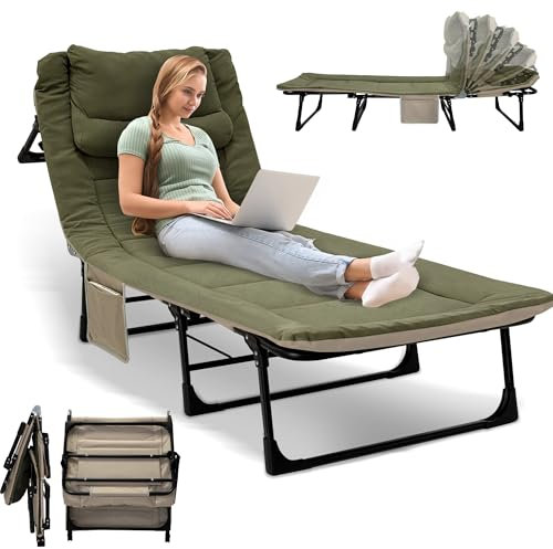 Feldbett Klappbar XXL Campingbett Extra Breit mit Kissen Gästebett Campingliege 190x68x30cm, Camping Bett Faltbar mit 6-Fach Verstellbare Rückenlehne Karpfenliege Klappbett für Outdoor Garten Reisen