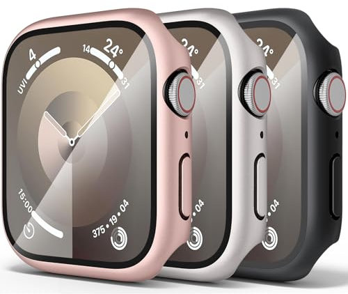 Paquete de 3 fundas rígidas para Apple Watch Series 9 y Series 8/7 de 45 mm, a prueba de golpes, resistente a los arañazos, funda protectora de repuesto para iWatch 9/8/7