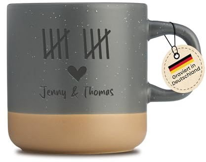 LIEBTASTISCH Tasse mit Gravur Personalisiert - Geschenke für Paare, Verliebte - Geschenkidee für Freund,Freundin,Ehepartner - Jahrestag,Hochzeitstag,Jubiläum - Mit Wunschstrich - Grau