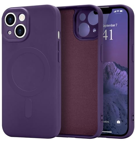 Urarssa Magnetic Case for iPhone 14, Liquid Silicone, Dark Purple | Compatible with Magsafe, Premium Gel Rubber Silky-Soft Touch Phone Case, Anti-Scratch Shockproof Drop Protective Phone Cover