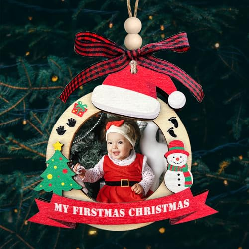 Baby’s First Christmas Photo Ornament My First Wooden Picture Frame Ornament Christmas Xmas Tree Picture Frame for Xmas Tree Decorations Hanging Pendant Gifts