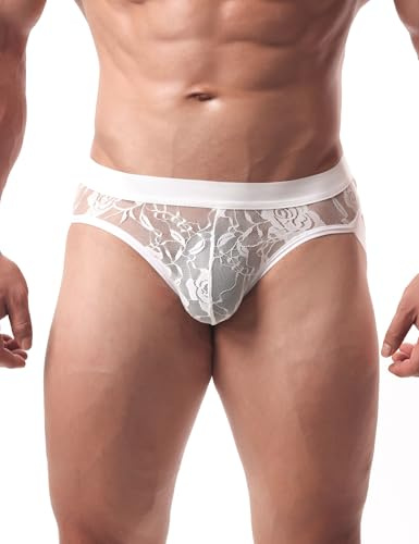 ohmydear String Homme Sexy Chic en Dentelle | Transparent et Respirant, Taille Élastique Large avec Bords Élastiques aux Jambes, Slip Hot Grande Taille
