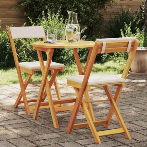 Hoopleep Garten Essgruppe mit Kissen, 3-teilig, Öl-Natur Massivholz Akazie, quadratisch, witterungsbeständig, für Terrasse und kleine Außenbereiche