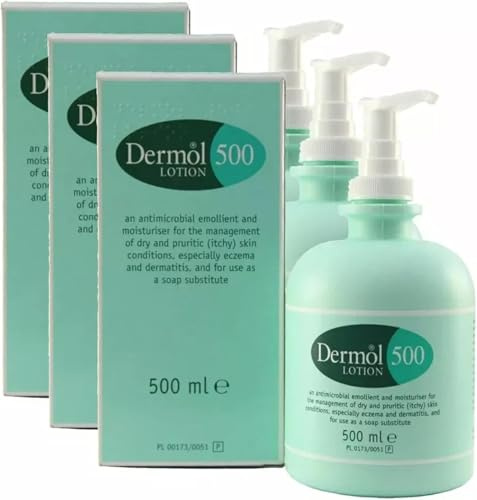 Dermol 500 Lotion Moisturising Emollient for Dry, Itchy Skin, Eczema and Dermatitis, Soap Substitute for Dry and Itchy Skin - Eczema and Dermatitis 500 Lotion, 500ml x 3 = 1500ml (3 Pack)