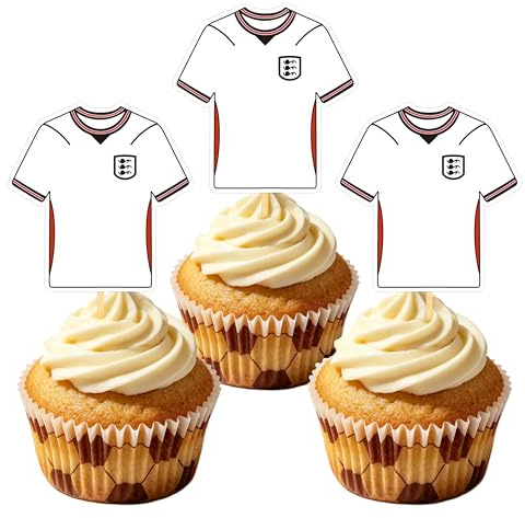 England Jersey Cupcake Toppers for World Cup 2026, Cake Decoration for World Cup England Team, Cake Toppers for Football Party, Bar, Sports Club