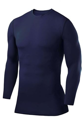 PowerLayer Compression Shirt for Boys, Thermal Long Sleeve Tops Men Base Layers Men Running Cycling Gym Top Shirt- Navy (Boys), 12-14 Years (Boys X-Large)