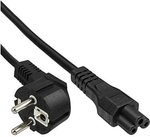 InLine 16657D Netzkabel für Notebook, Schutzkontaktstecker gewinkelt auf 3pol Kupplung, schwarz, 2m