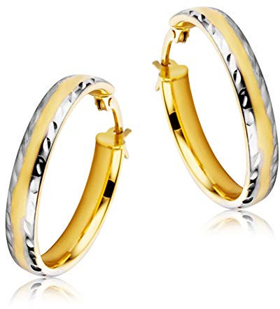 MIORE Schmuck, Ohrringe Gold 375 9 Kt Gelbgold und Weißgold, goldene Creolen Damen, runde bicolor Hoops Ohrringe Damen, Ohrschmuck