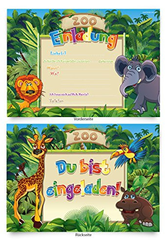 Geburtstagskarten (8 Stück) Zoo zum Einladen Einladungskarten Karten