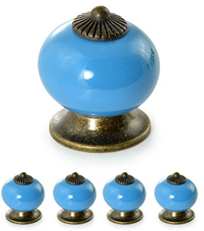Ganzoo Möbelknöpfe Set aus Porzellan/Keramik Schrank-Knopf/Möbelgriff Türknauf Schrankgriff Schrankknopf Möbelknauf Knauf & Griff Vintage Shabby Landhaus Antik für Möbel Schublade (4 Stück, blau)