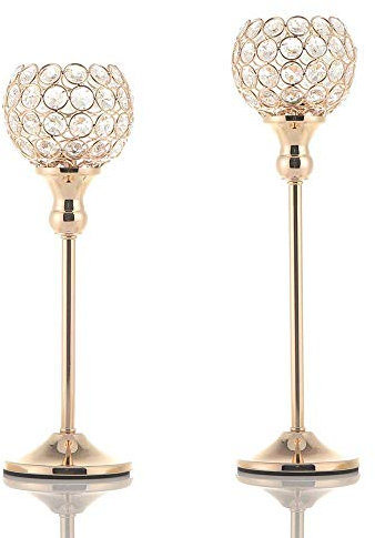 VINCIGANT Kerzenhalter Gold Kristall Kerzenständer EIN Moderner Kerzenhalter Geeignet für Hochzeit Stischdekoration Und Muttertagsgeschenke, 2er Set 30cm&35cm Höhe