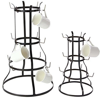 Deco 79 Black Iron Bell-Shaped Mug Racks (Set of 2), 14 D x 14 W x 24 H