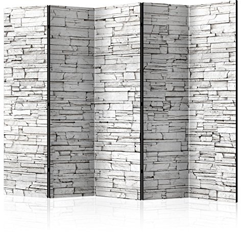 RAUMTEILER/PARAVENT B&D XXL - Stein-Optik, 225x172 cm, 5-teilig, Wohnzimmer | Mobiler Sichtschutz, sofort einsatzbereit, Holzrahmen, ideal fürs Wohnzimmer oder Büro, geruchsneutral, lichtbeständig