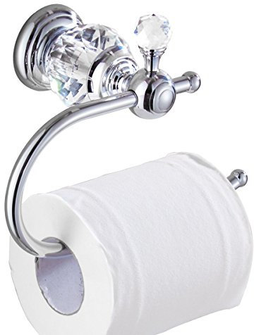 Kabter Crystal Series Brass Toilet Paper Roll Holder, Polished Chrome