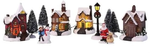 Haushalt International Weihnachtsstadt mit Schneedekoration Weihnachtsdorf LED Lichthäuser 3D Weihnachtsszene Dekoration Weihnachten
