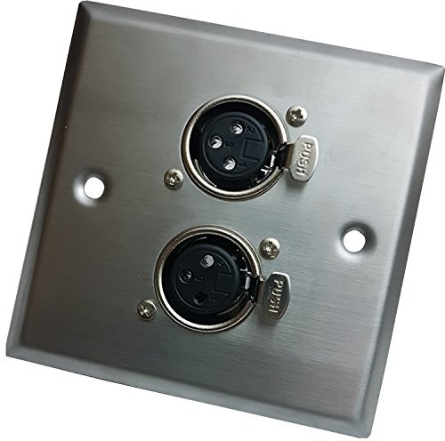Brushed Steel Twin (2x) 3 Pin XLR Female/Socket Outlet Metal Wall Face Plate – Audio, Amp/Amplifier, Mic/Microphone, Mixer, Speaker - Loops