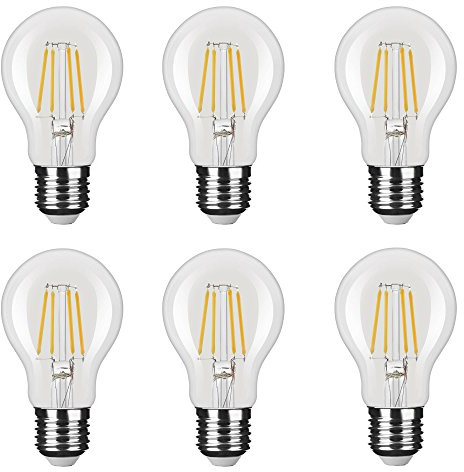NuLoXx 6er Pack LED Filament Bulb A60 E27 8W/840 4000K neutralweiß/kaltweiß DIMMBAR, 1055 LM, AC 220-240, 360° Abstrahlwinkel