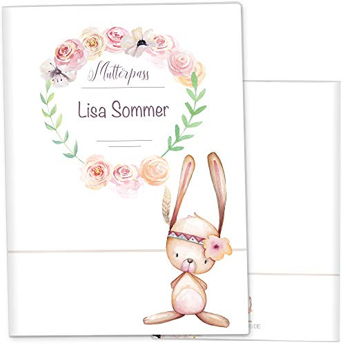 OLGS Mutterpasshülle Cute Boho personalisiert, Elegante Hülle mit Hasenmotiv