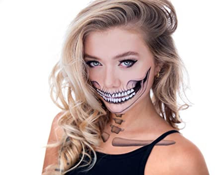 Tattoocrew 2 x Halloween Tattoos Totenkopf Skull zum Aufkleben für das Gesicht