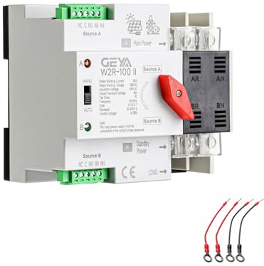 GAEYAELE Interruptor de transferencia automática Interruptores selectores eléctricos Interruptor de alimentación dual Tipo de riel (2P 100A AC220V)