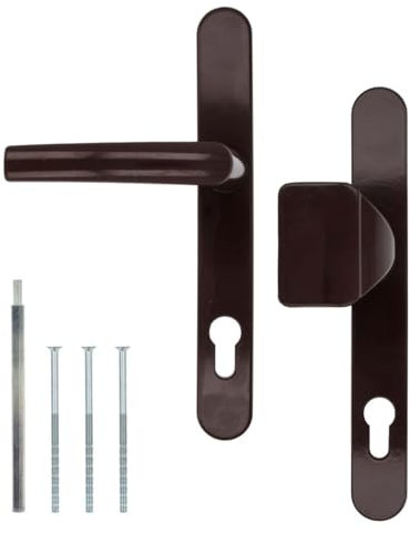 Premium Drückergarnitur DHS 92mm - Schildbreite 32mm, Farbe:Braun RAL 8017, Griffart:Griff-Knauf