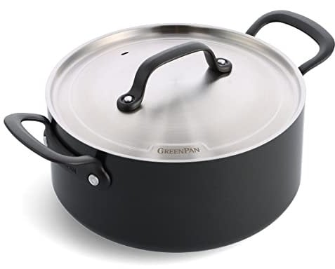 GreenPan Craft Hartanodisierte gesunder keramischer Antihaft-Kochtopf 24 cm/4,9 Liter mit Deckel, PFAS-frei, induktionsgeeignet, spülmaschinenfest, backofenfest, Schwarz