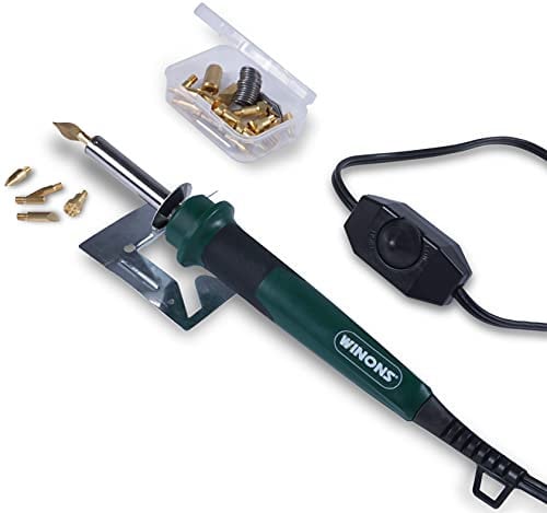 WINONS Taglierina Professionale per Plastica con Regolatore di Temperatura WHK0006,Taglia Polistirolo a Filo Caldo Professionale con Pirografo e Saldatore a Stagno Ugelli (Kit da 26)