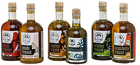 DIE ÖLFREUNDE Best Buddies Box 6 x Öl | 6 erlesene Speiseöle | hochwertige kaltgepresste Öle | nachhaltige Öle mit Omega 3 und Omega 6 Fettsäuren | Tolles Geschenk für Männer und Frauen