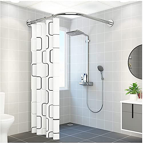 Barra Cortina Curva BañEra,Barra para Ducha En Esquina En Tipo L Sin Taladrar Extensible Acero Inoxidable para BañEras De Rincon Ideal para BañOs PequeñOs En Los(Color:70-95cm*70-95cm)