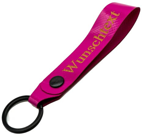 Schlüsselanhänger mit Name Wunschname personalisiert individuell aus LKW Planenstoff farbig Pink