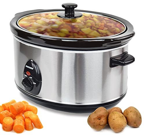 Syntrox Germany Slow Chef SC-450M_Deli Cooker Schongarer 4,5 Liter mit Warmhaltefunktion, Glasdeckel und robuster Keramikschüssel – 280 Watt, Edelstahl