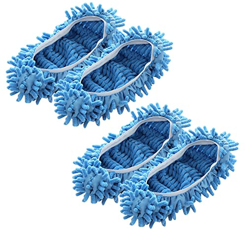 2 Paar Mop Schuhe Putzschuhe Wischmopp Hausschuhe Lazy Slippers Waschbare Wiederverwendbare Mikrofaser Weiche Putzschuhe für Wischmoppköpfe Besen Schuhe für Haus Boden Staub Schmutz Haare Reinigung
