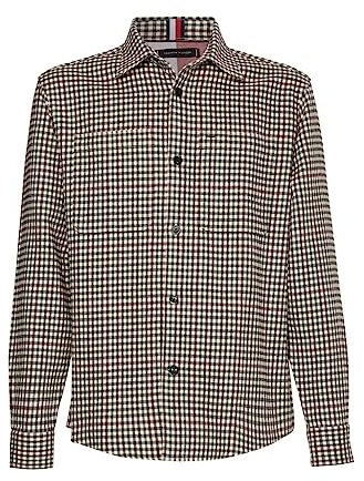 Tommy Hilfiger Bonded Tattersall Overshirt MW0MW28360 Chemises décontractées, Vert (Ivory/Multi), L Homme