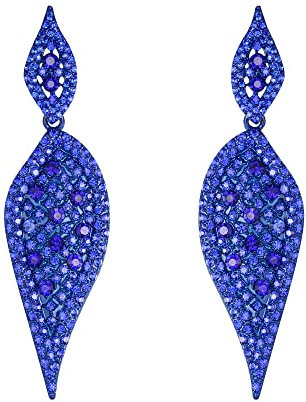 EVER FAITH Damen Blatt Ohrringe mit 2 Blättern rund voller Kristall Art Deco durchbohrt Tropfen Kronleuchter lange Ohrstecker für Party Königsblau