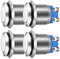 Guuzi 4pcs Pulsadores Momentáneos De 19mm 3A/250VAC; Pulsador De Alimentación A Prueba De Agua De 5A/12VAC, Pequeño, Redondo, De Metal Inoxidable Cromado, 2Pines N/O (Cabeza Plana)