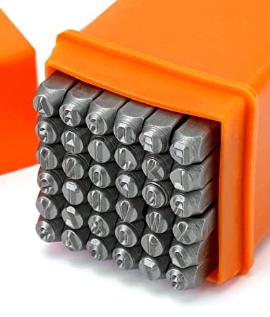 QWORK® 36 piezas punzones de metal y cuero para tallado de bricolaje en relieve (4 mm) (números 0-9, alfabeto A-Z, símbolo &)