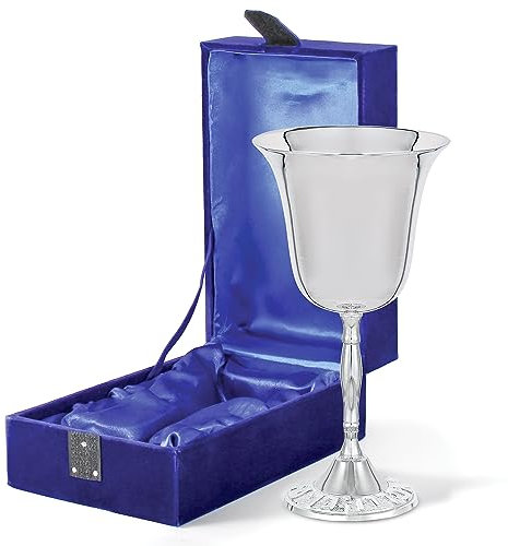 Classic Silver Plated Kiddush Cup Wine Goblet in a Gift Box - 6 Tall High Polished Nickel Plated Stemmed Wine Cup for Passover Seder, Shabbat Bar/Bat Mitzvah, Wedding Judaica Gifts by Zion Judaica
