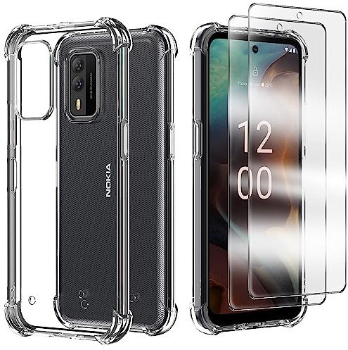 Anlxhj for Nokia XR21 Case and Tempered Glass Screen Protector [2 pack] Soft TPU Silicone Cover Protection, Shockproof Crystal Clear Phone Case Cover for Nokia XR21 5G,Transparent