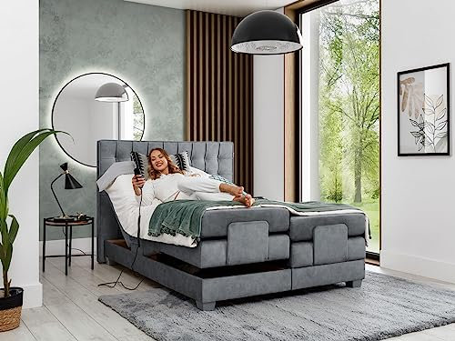 Generisch Elektrisches Bett Boxspringbett Mary Doppelbett im Schlafzimmer Taschenmatratze (Grau - Amor 4320, 140 x 200)
